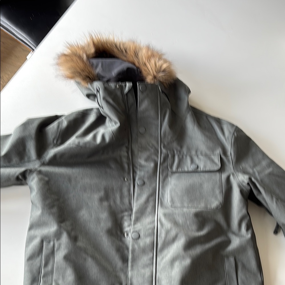 Men's Gray Ski & Snowboard Jacket with Fur Trim